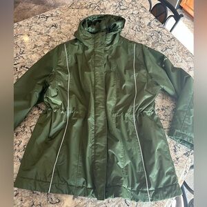 Columbia women’s 2X Omni Shield Coat Parka Ski Jacket Green Hooded Cinch waist